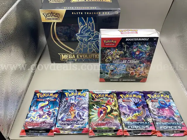 Pok&#xE9;mon Mega Evolution Elite Trainer Box, Scarlet and Violet Stellar Crown Booster Bundle , 5 Booster Packs 