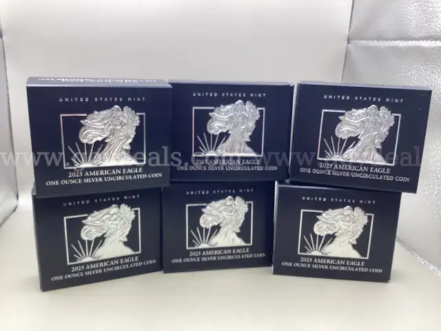 Lot of Six 2025 American Eagle One Ounce Silver Uncirculated Coins
