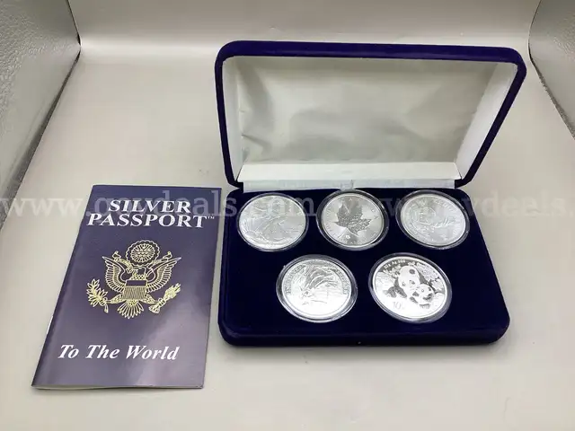 5  Troy ounces of 99.9 % Fine Silver ( 5 most popular Silver Coins on Earth)