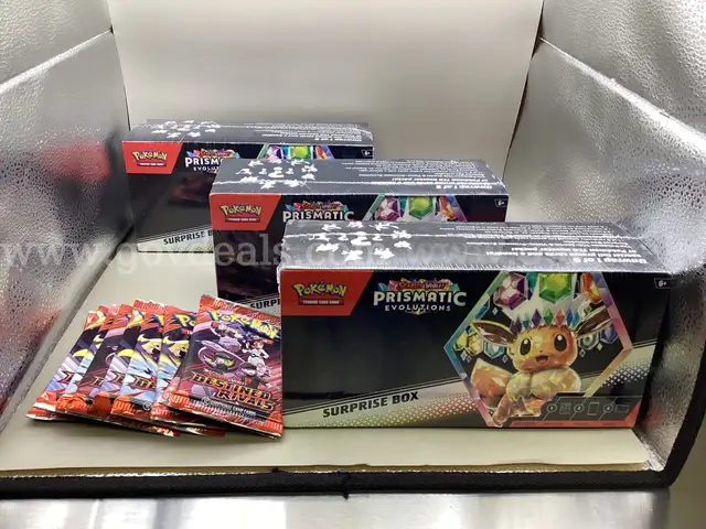Lot of 3 Scarlet & Violet Prismatic Evolutions Surprise Box,  10 Scarlet & Violet Destined Rivals Booster Packs 