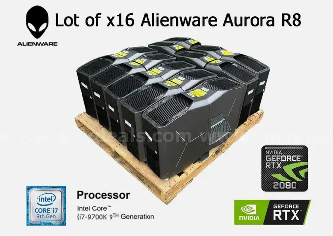 Lot of 16  Alienware Aurora R8 Core i7-9700K 32GB RAM RTX 2080 OC Gamer PC&#x27;s - TESTED