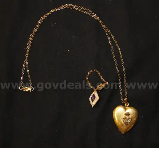 Mixed Lot- 10k Gold Filled Watch, Navy Pendants, and Jefferson Stamp