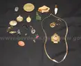 14k Gold Chain Necklace, 12 Rings, and Various Earrings and Pendants