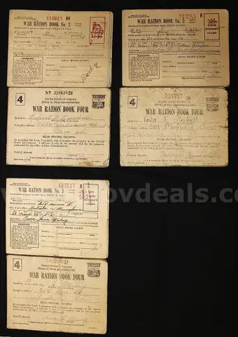 (6) 1943 War Ration Booklets &#x26; Typewritten Copy of President Truman&#x27;s May 8th 1945 Speech