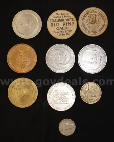 1953 French 50 Francs, 1948 Nickel, and Various Tokens