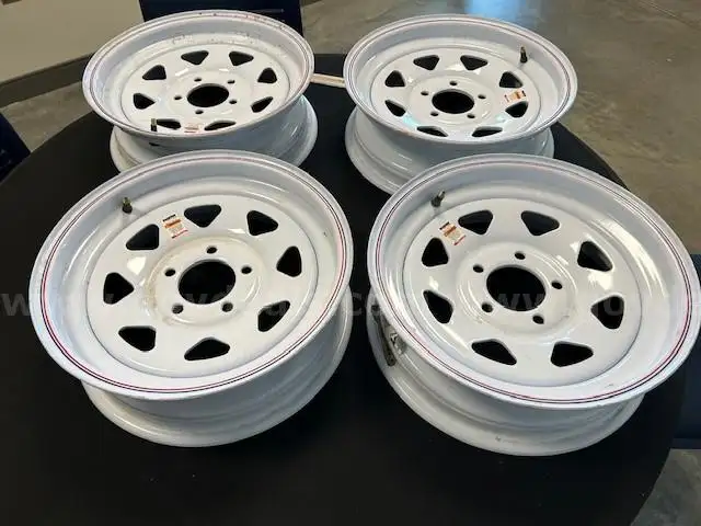 Set of 4 - Dexstar Steel Spoke Trailer Wheels - 15&#x22; x 5&#x22; White Powder Coat