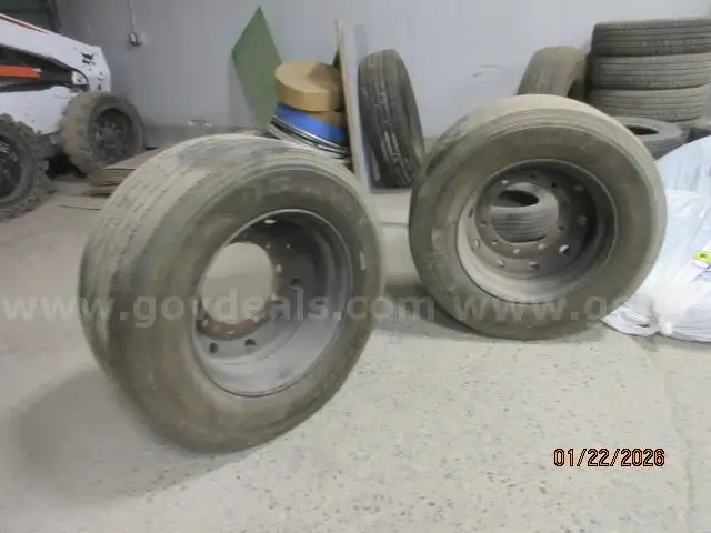 Lot of 2 Sailun Tires Includes Rims - Tire number 385/55R22.5