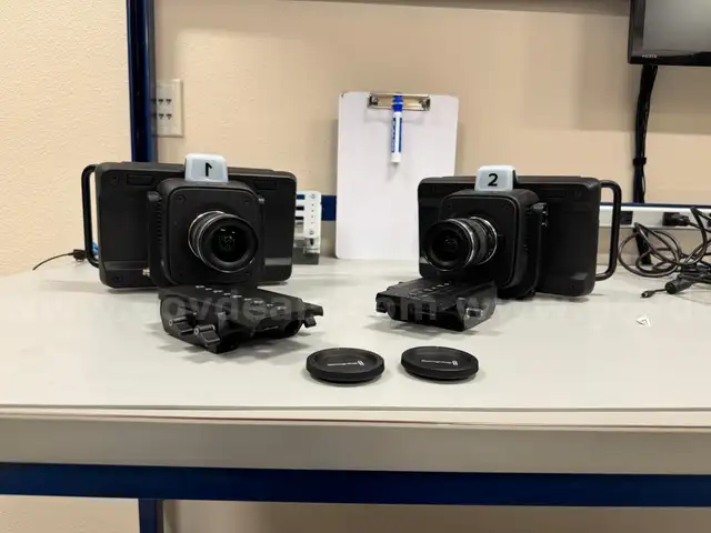 Lot of two BlackMagic Design Studio Camera 4K w/ Olympus M.ZUIKO Digital 12mm-50mm 3.5-6.3 Lenses