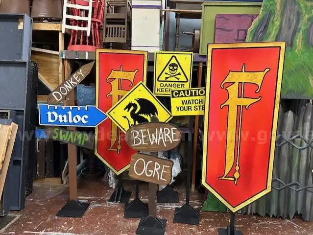 Signs and Scenery Pieces From the Stage Play Shrek