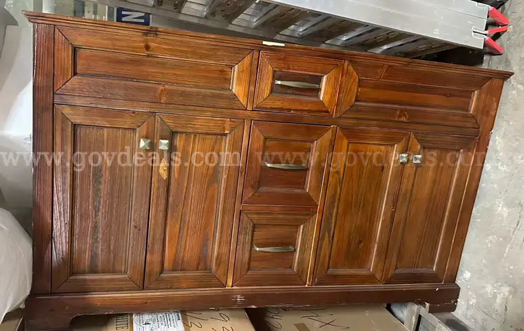 Fully-Assembled Bathroom Vanity Set Natural Brown (Brown, 60 Inches)  Solid wood, no countertop, slight wear. Never used