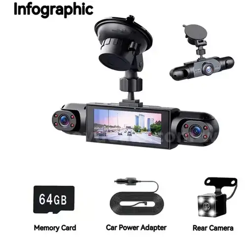 SHIPPING AVAILABLE Saker Full View Car Dashcam System, 360° 4 Channel Dash Cam with Front, Rear, Left with 64GB(CM-01)