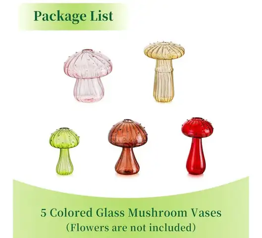 Lot of 2 BRAND NEW Glasseam Mushroom Glass Planter, Set of 5 Colored Plant Propagation(B1-001)