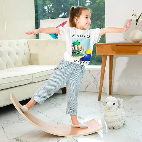 SHIPPING AVAILABLE HAJACK Wooden Balance Board, Wobbel Curvy Board for Kids&Adults, Natural Wood Rocker Board(30-12)