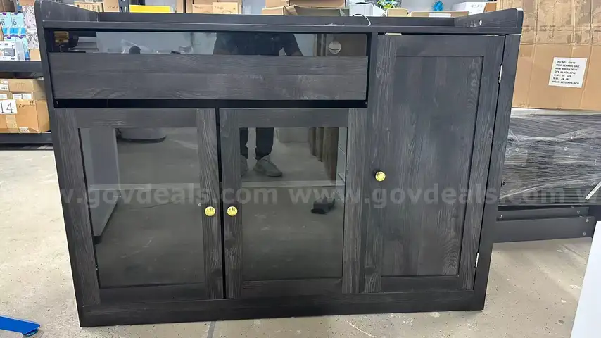 Brand New 46.5&#x201D; Modern Black Sideboard Buffet Cabinet with glass doors, 1 drawer &#x26; 3 adjustable shelves SB003