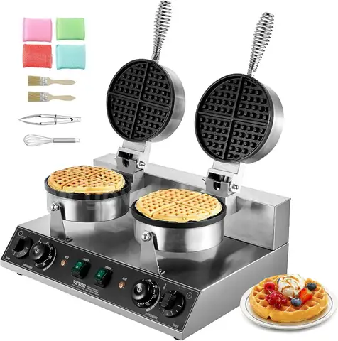 SHIPPING AVAILABLE VEVOR Commercial Waffle Maker, Dual-Head Round Waffle Baker Machine, 2460W Non-Stick (A4-15)