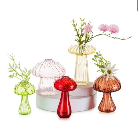 SHIPPING AVAILABLE lot of 18 Glasseam Mushroom Glass Planter Set of 5 Colored Plant Propagation Station, Mini Terrarium