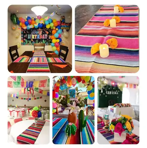 SHIPPING AVAILABLE Lot of 20 Mexican Table Runner 14x108 Inches &#x2013; Rainbow Striped Table Runner (A2-3)