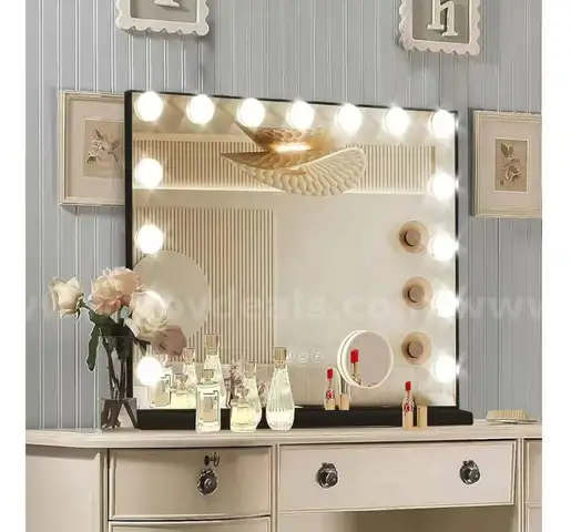 Brand New  Makeup Vanity Mirror, 3 Color Changing 15Pcs Dimmable LED Light Bulbs, Smart Touch Cont 23&#x22;x 18&#x22; Black (4493)