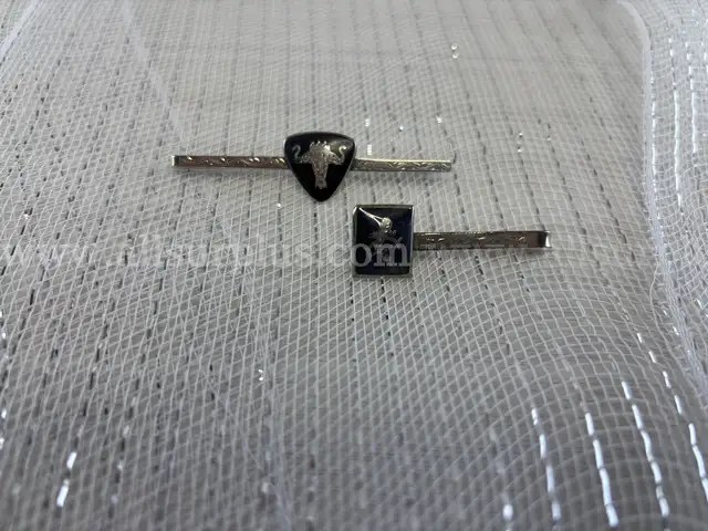 Rare Vintage Sterling Silver and Enamel Dancing Goddess and Elephants Tie Clips (Marked : Sterling Made in Thailand)