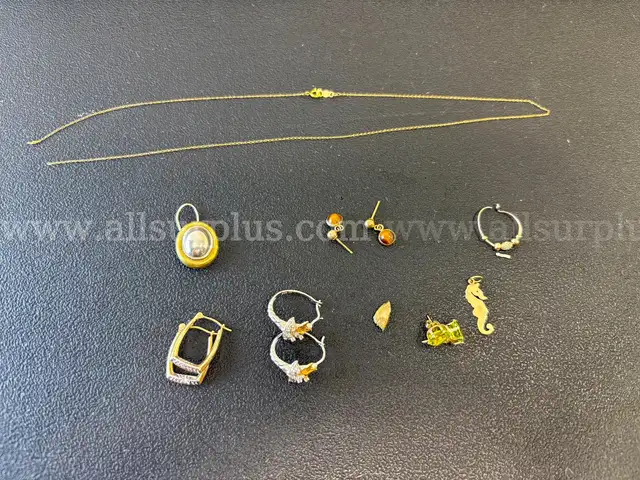 LOT Of 4 Pair Earrings, 1 Necklace, 1 Pendant, (Marked: 14k)