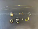 LOT Of 4 Pair Earrings, 1 Necklace, 1 Pendant, (Marked: 14k)