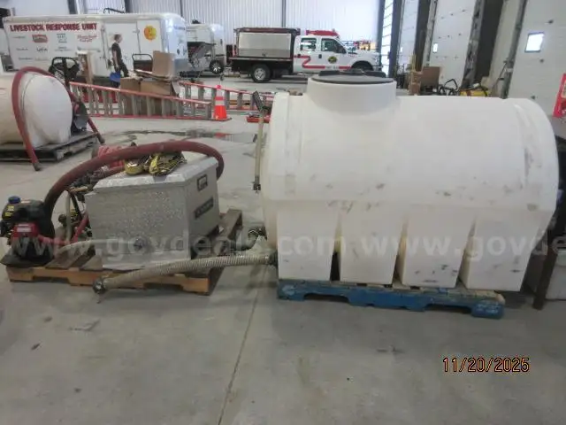 Lot of Wildland Fire Equipment, including Pump, Reel, Hose, and Tank - B
