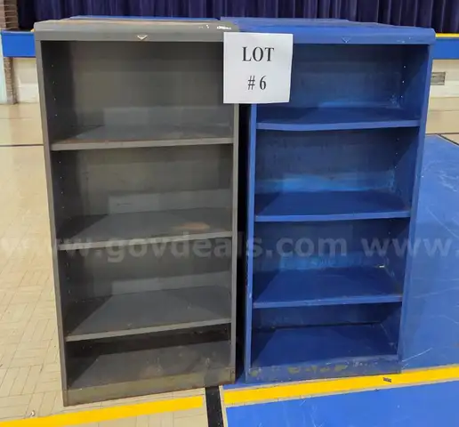 Lot 6: Metal book shelves