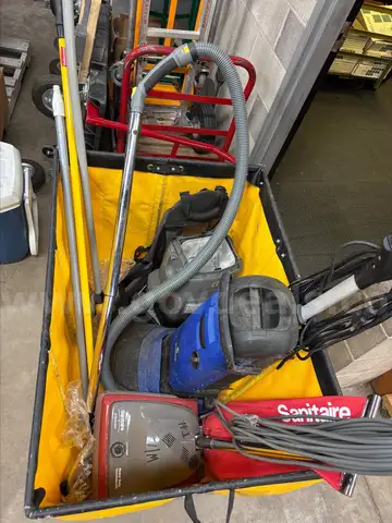 Miscellaneous janitorial and maintenance equipment. Yellow Cart not included