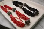 Lot of (2) Chinese Cinnabar Necklaces w/ Solid Silver Beads