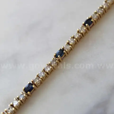 Solid Gold 14K Sapphire &#x26; Diamond Tennis Bracelet