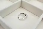 VINTAGE 14K WHITE GOLD SAPPHIRE &#x26; DIAMOND HALO RING - Size 7.5