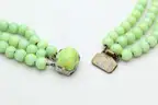 Vintage Multi-Strand Serpentine Jade Bead Necklace w/ Silver Chain & Cabochon Clasp