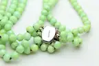 Vintage Multi-Strand Serpentine Jade Bead Necklace w/ Silver Chain & Cabochon Clasp