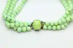 Vintage Multi-Strand Serpentine Jade Bead Necklace w/ Silver Chain & Cabochon Clasp