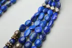 Antique Multi-Strand Lapis Lazuli Necklace w/ Sterling Silver Fish Motif