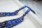 Antique Multi-Strand Lapis Lazuli Necklace w/ Sterling Silver Fish Motif