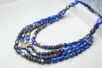 Antique Multi-Strand Lapis Lazuli Necklace w/ Sterling Silver Fish Motif