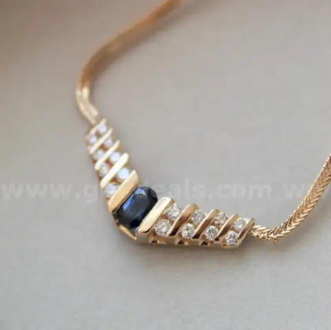 Vintage 14K Yellow Gold Natural Sapphire & Diamond Italian Necklace