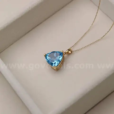 Vintage 14K Yellow Gold Swiss Blue Trillion Cut Topaz Necklace