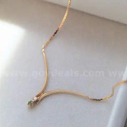 Designer Estate Jewelry | Speidel 14K Gold Columbian Emerald & Diamond Necklace