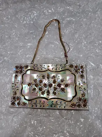 Marhill “Genuine Mother of Pearl” Minaudière | 1950s Hollywood Glam Brass Vanity Case – Mint Condition