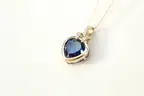 14K Gold Chain (13.6g) with 10K London Blue Sapphire Heart Pendant – Diamond Accent Bale – Vintage Estate