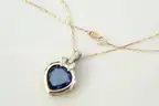 14K Gold Chain (13.6g) with 10K London Blue Sapphire Heart Pendant – Diamond Accent Bale – Vintage Estate