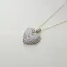 10K Solid Gold Pavé Heart Pendant Necklace – Austrian Crystals – 18" – Vintage Estate – 3.3g