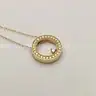 Vintage 14K Yellow Gold Natural Diamond Circle Pendant Necklace