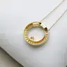 Vintage 14K Yellow Gold Natural Diamond Circle Pendant Necklace
