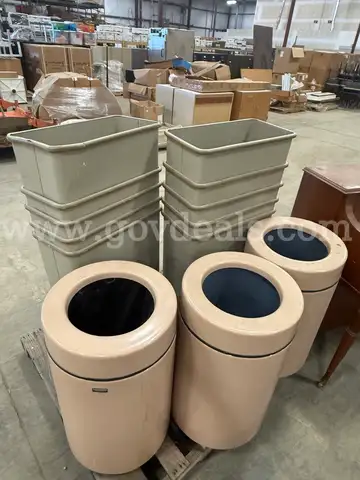 Pallet of Trash Cans - 3 Round &#x26; 9 Rectangle