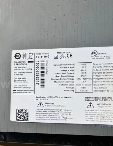 *Please Read Damaged Panels* Qty Lot Of 20 : First Solar / Solar Panels &#x2013; 110W