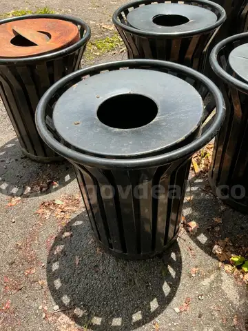 Outdoor Slatted Steel Trash Can