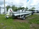 BOSTON WHALER 16&#x27; 7&#x22; FIBERGLASS, SINGLE-AXLE TRAILER, 90-HP OUTBOARD